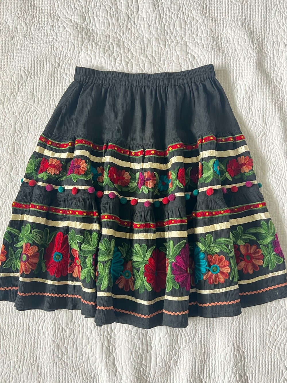 RARE Double D Ranch Pom Pom Embroidered Cotton Skirt - Picture 6 of 13